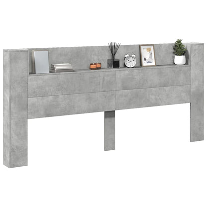 vidaXL Headboard Cabinet with LED Concrete Grey 220x16,5x103,5 cm