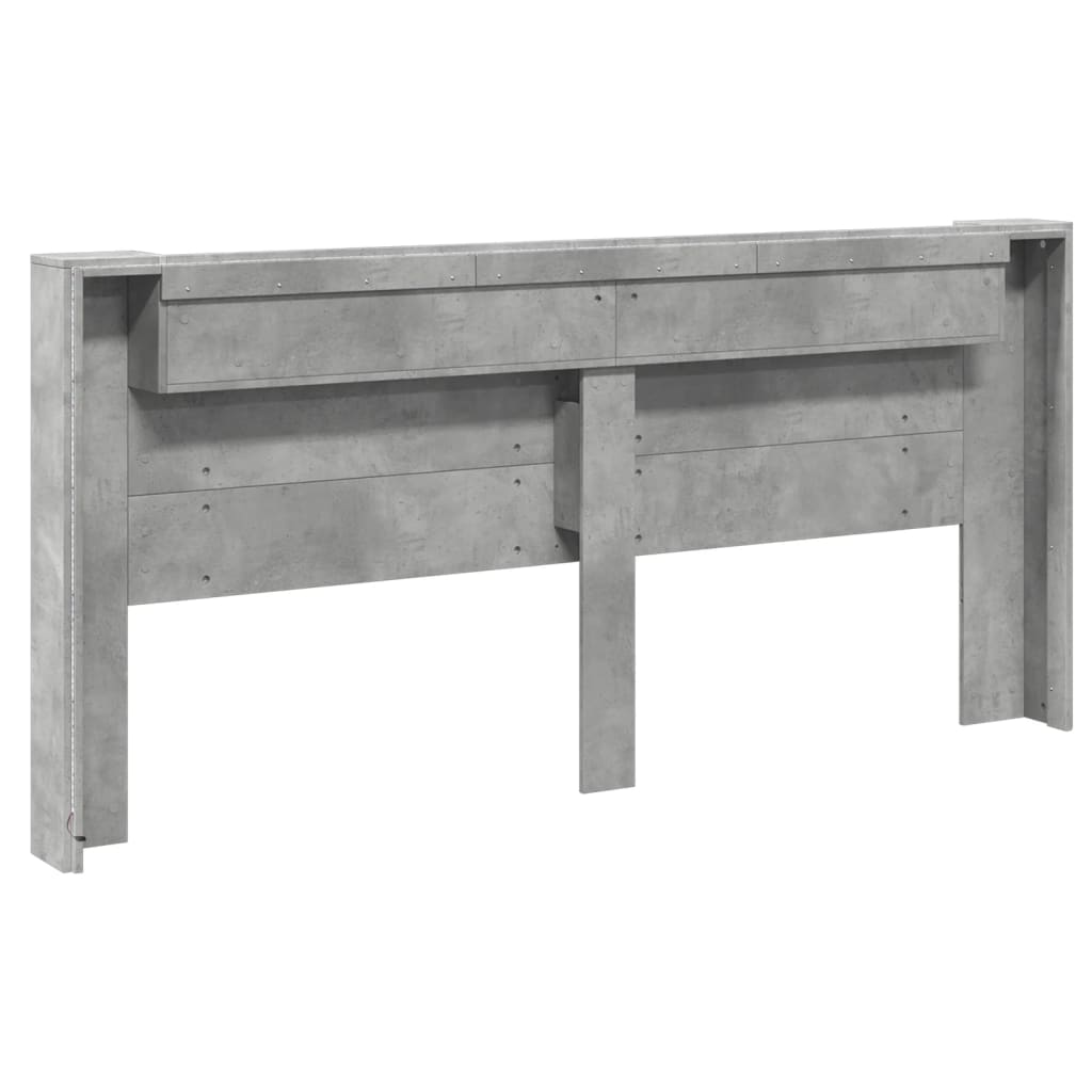 vidaXL Headboard Cabinet with LED Concrete Grey 220x16,5x103,5 cm