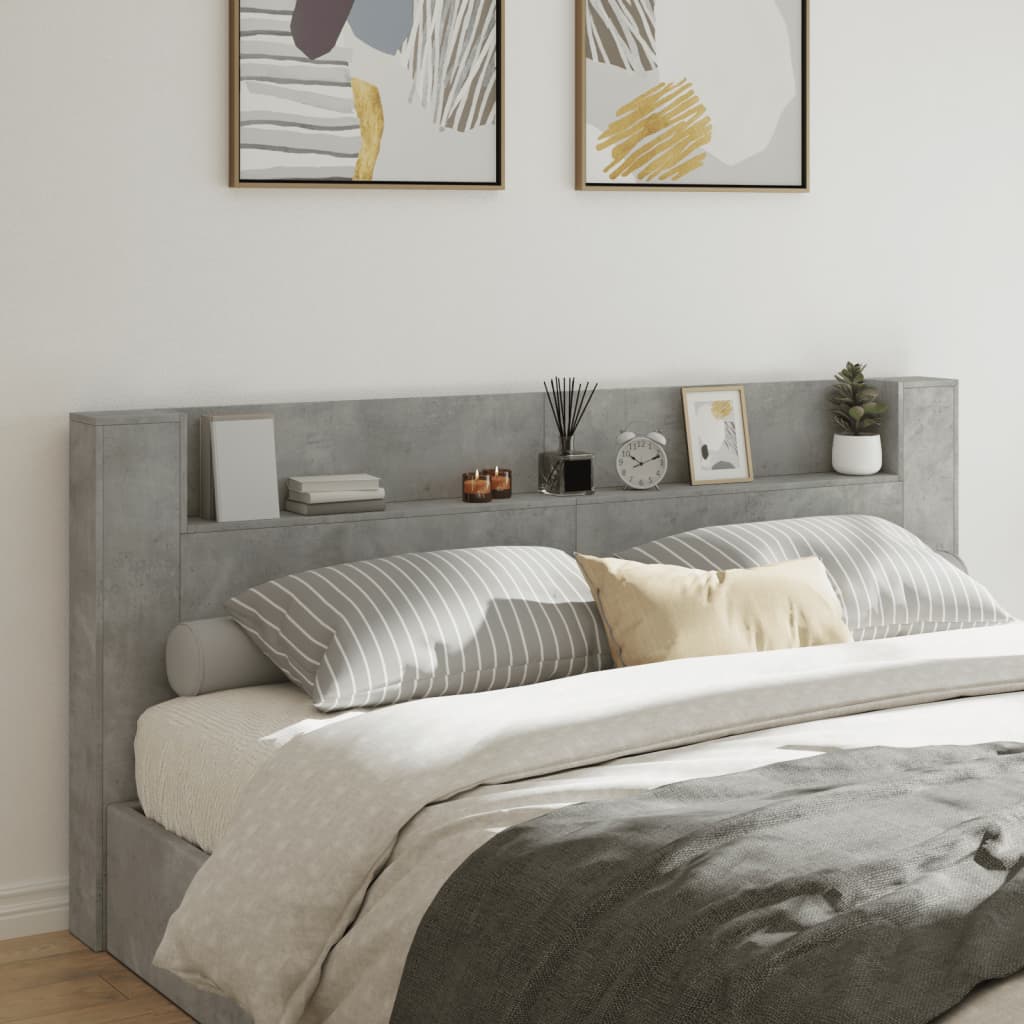 vidaXL Headboard Cabinet with LED Concrete Grey 220x16,5x103,5 cm