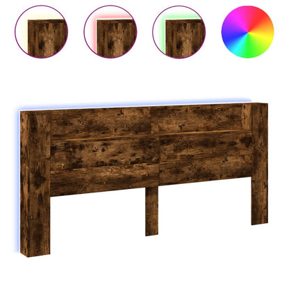 vidaXL Headboard Cabinet with LED Smoked Oak 220x16,5x103,5 cm