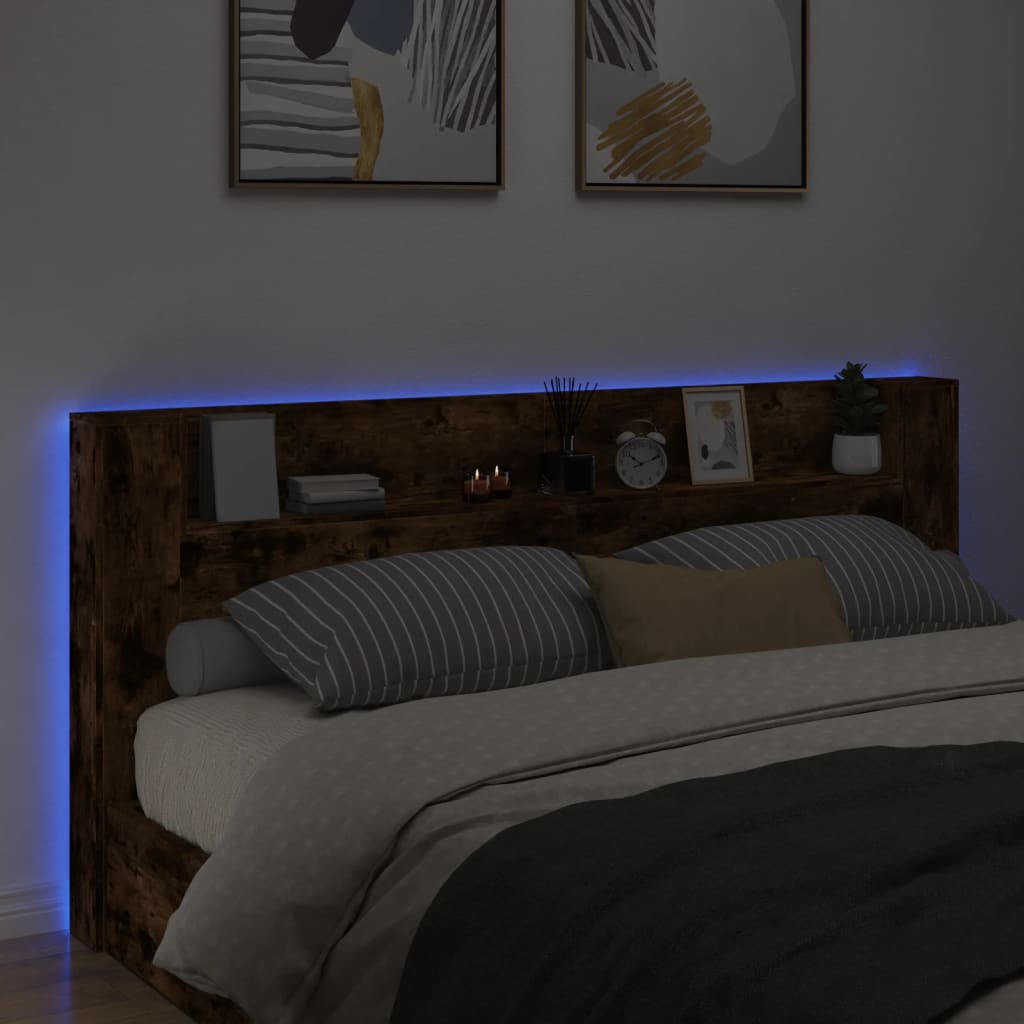 vidaXL Headboard Cabinet with LED Smoked Oak 220x16,5x103,5 cm
