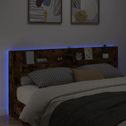 vidaXL Headboard Cabinet with LED Smoked Oak 220x16,5x103,5 cm