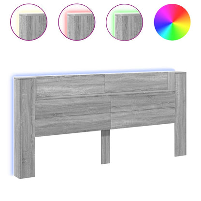 vidaXL Headboard Cabinet with LED Grey Sonoma 220x16,5x103,5 cm