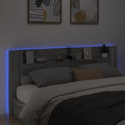 vidaXL Headboard Cabinet with LED Grey Sonoma 220x16,5x103,5 cm
