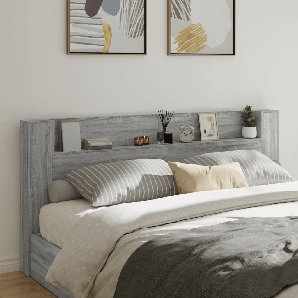 vidaXL Headboard Cabinet with LED Grey Sonoma 220x16,5x103,5 cm