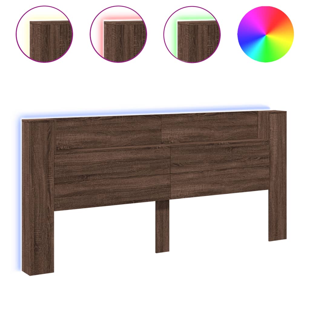 vidaXL Headboard Cabinet with LED Brown Oak 220x16,5x103,5 cm
