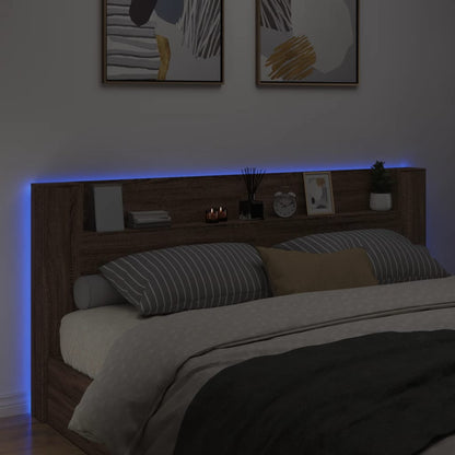 vidaXL Headboard Cabinet with LED Brown Oak 220x16,5x103,5 cm