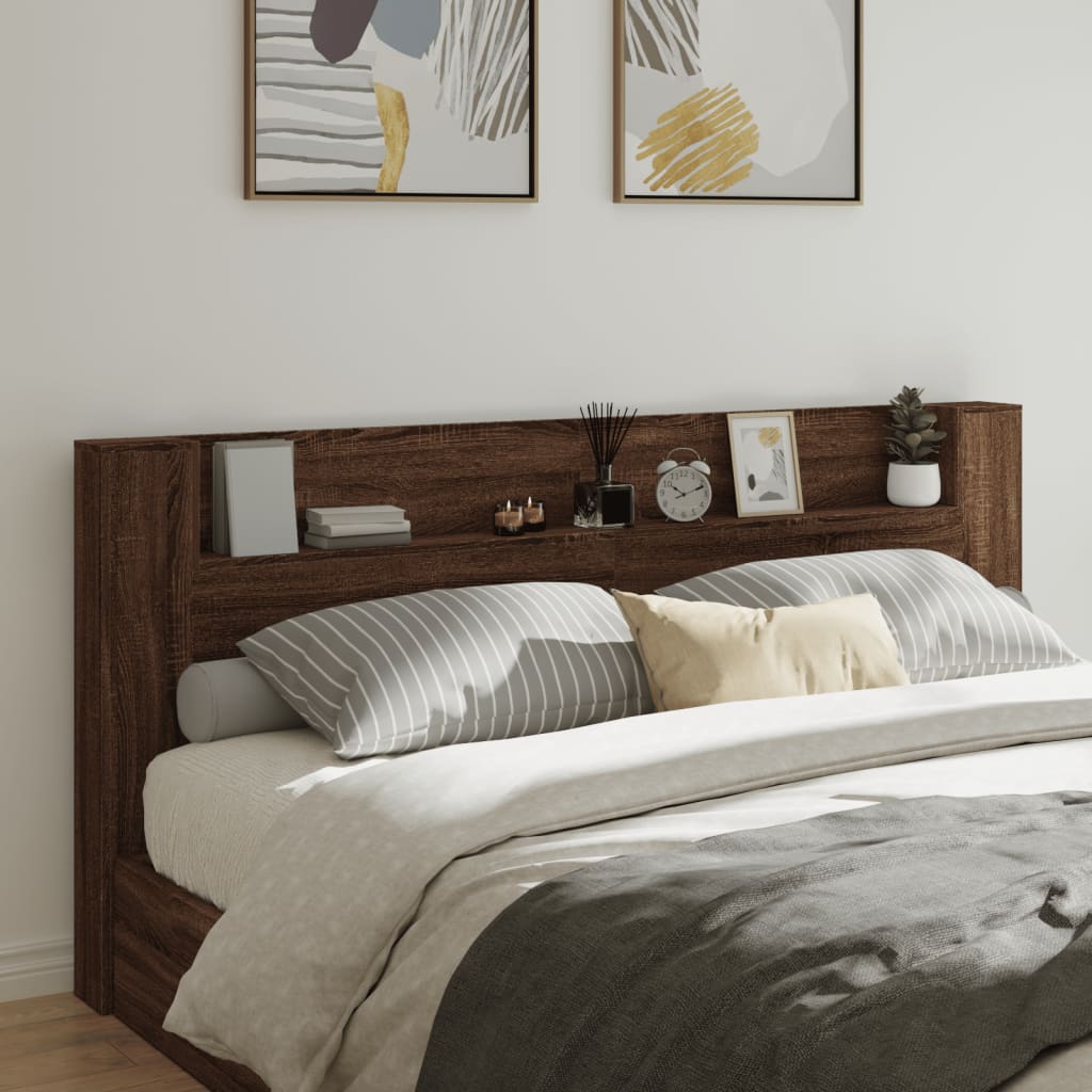 vidaXL Headboard Cabinet with LED Brown Oak 220x16,5x103,5 cm