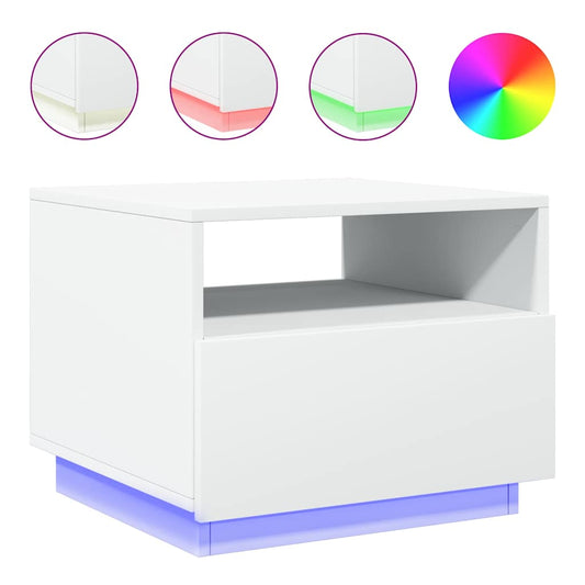 vidaXL Coffee Table with LED Lights White 50x49x40 cm