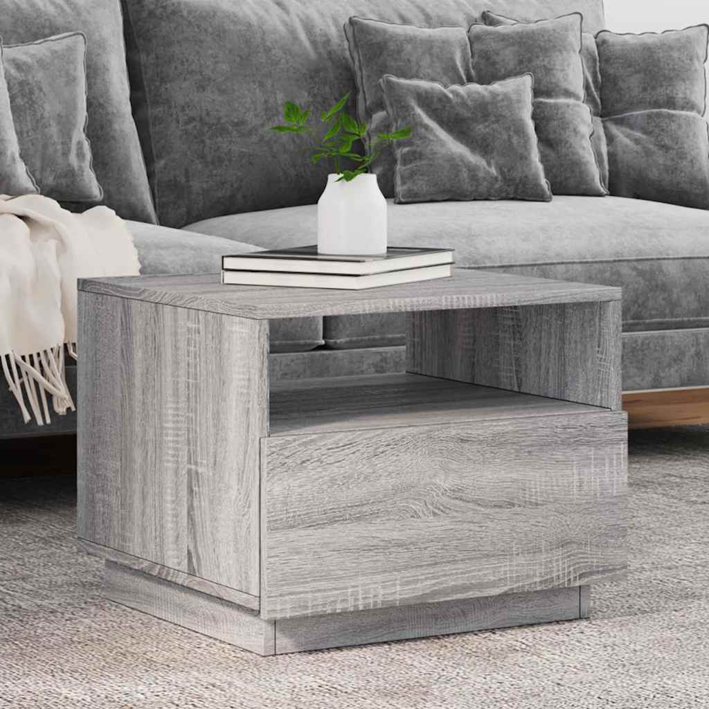 vidaXL Coffee Table with LED Lights Grey Sonoma 50x49x40 cm