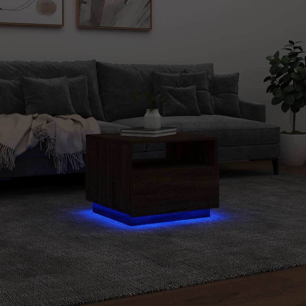 vidaXL Coffee Table with LED Lights Brown Oak 50x49x40 cm