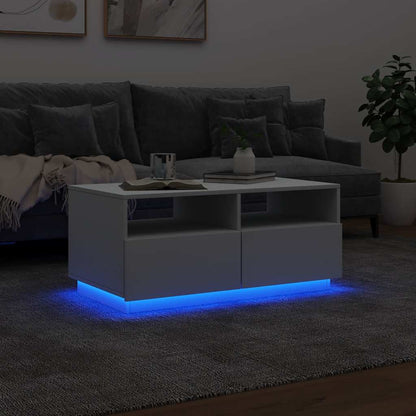 vidaXL Coffee Table with LED Lights White 90x49x40 cm