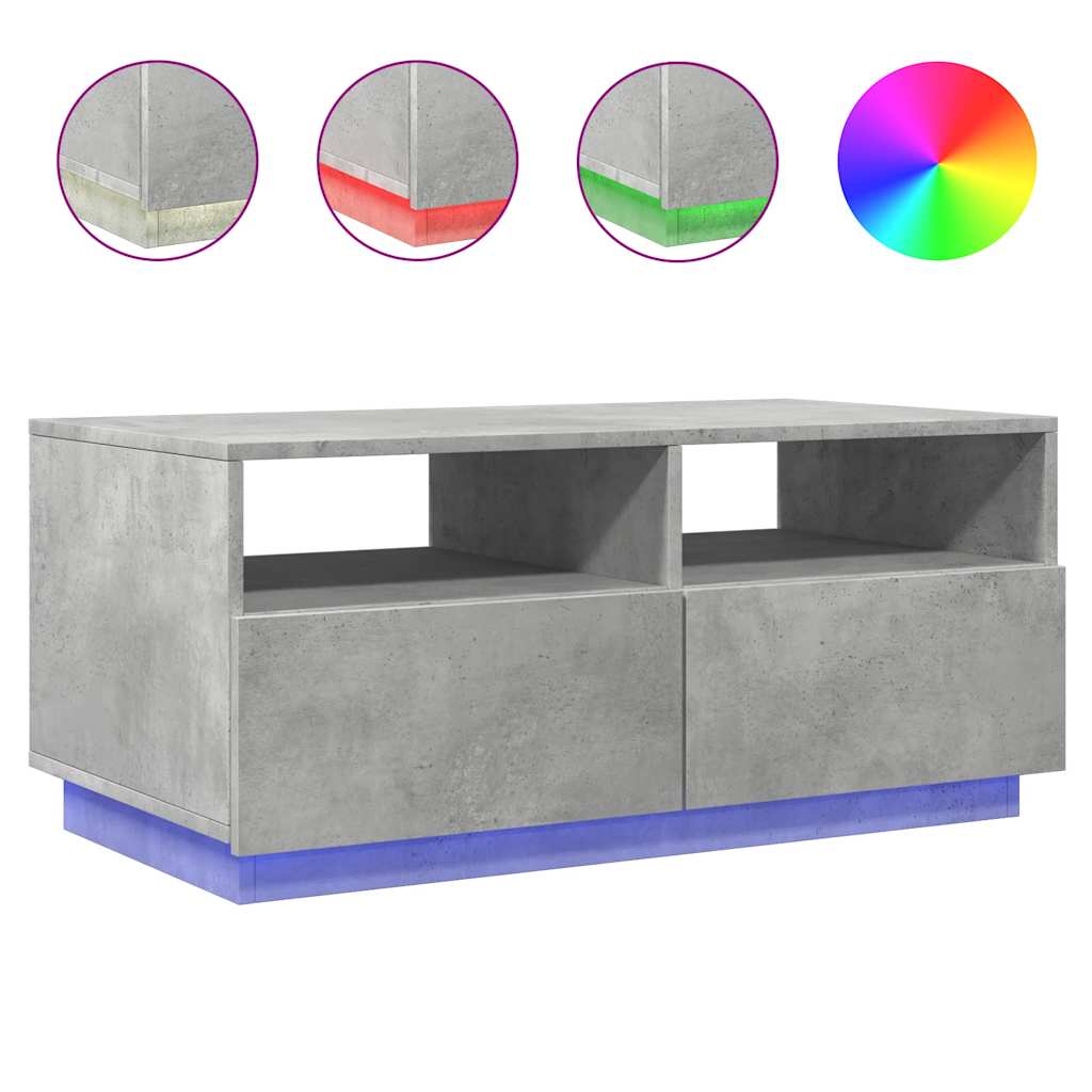 vidaXL Coffee Table with LED Lights Concrete Grey 90x49x40 cm