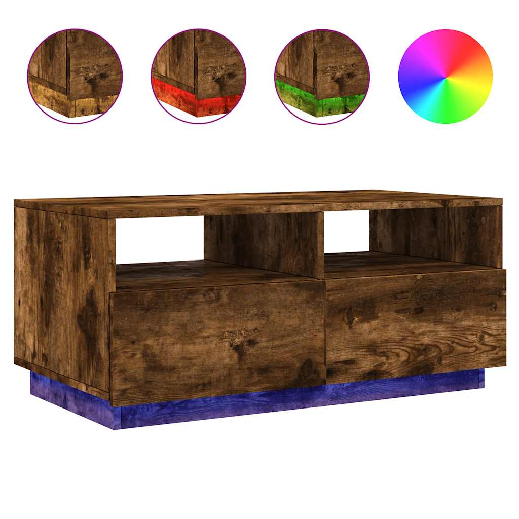 vidaXL Coffee Table with LED Lights Smoked Oak 90x49x40 cm