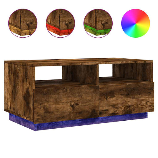 vidaXL Coffee Table with LED Lights Smoked Oak 90x49x40 cm