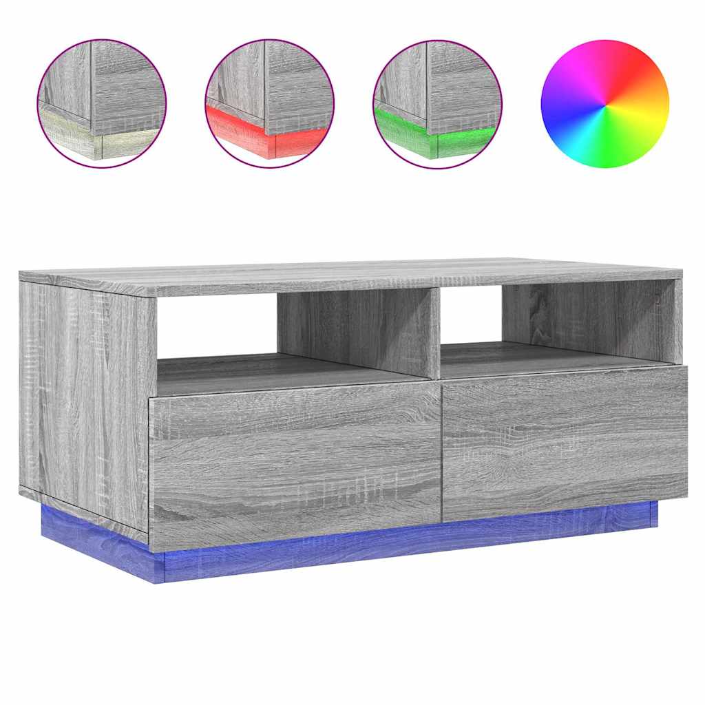 vidaXL Coffee Table with LED Lights Grey Sonoma 90x49x40 cm