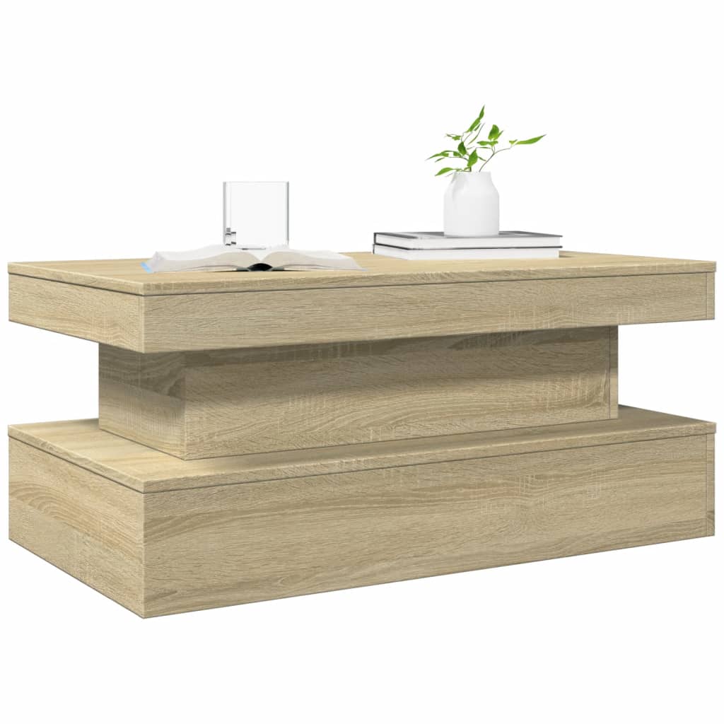 vidaXL Coffee Table with LED Lights Sonoma Oak 90x50x40 cm