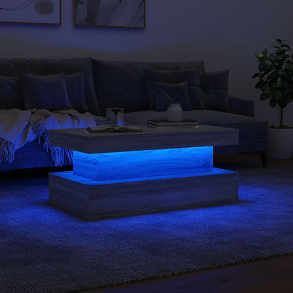 vidaXL Coffee Table with LED Lights Grey Sonoma 90x50x40 cm