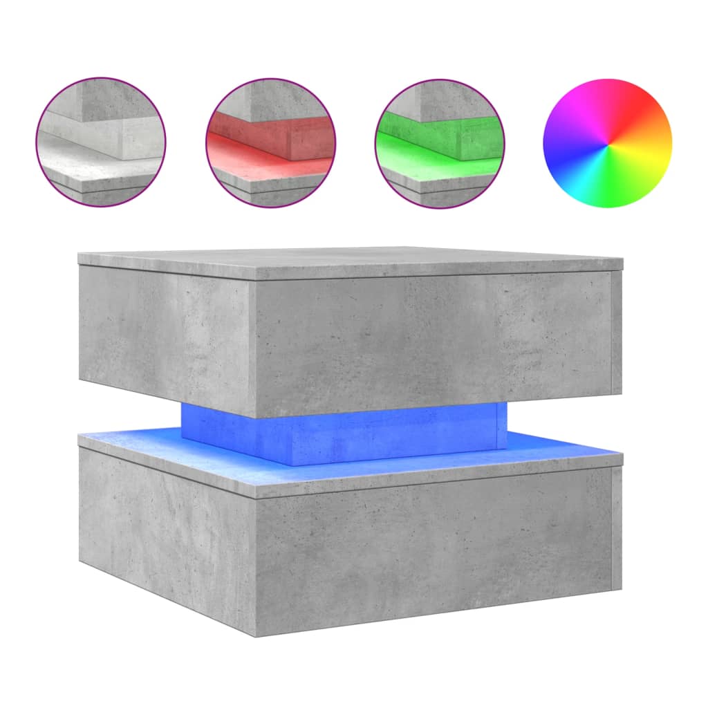 vidaXL Coffee Table with LED Lights Concrete Grey 50x50x40 cm
