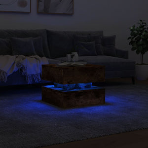 vidaXL Coffee Table with LED Lights Smoked Oak 50x50x40 cm