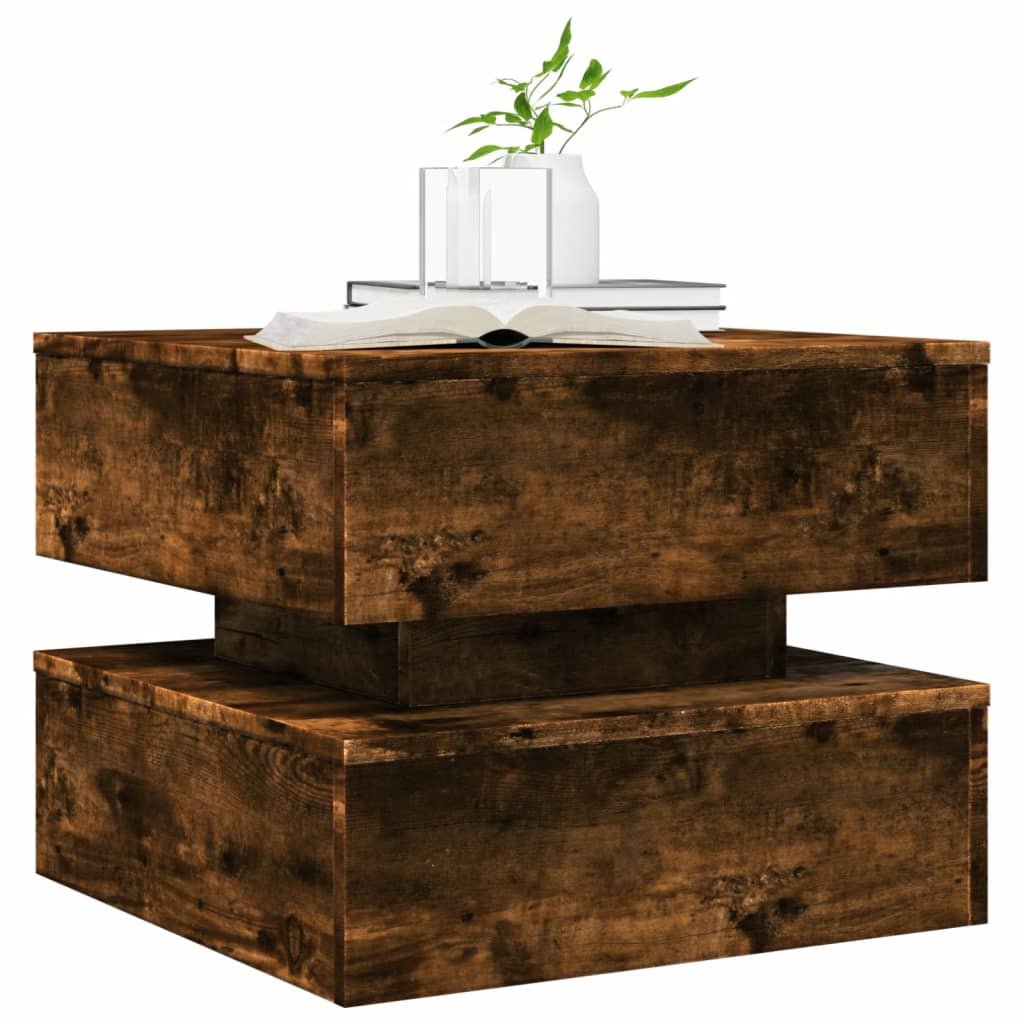 vidaXL Coffee Table with LED Lights Smoked Oak 50x50x40 cm