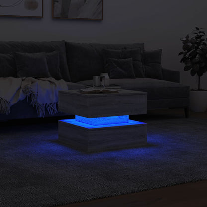 vidaXL Coffee Table with LED Lights Grey Sonoma 50x50x40 cm