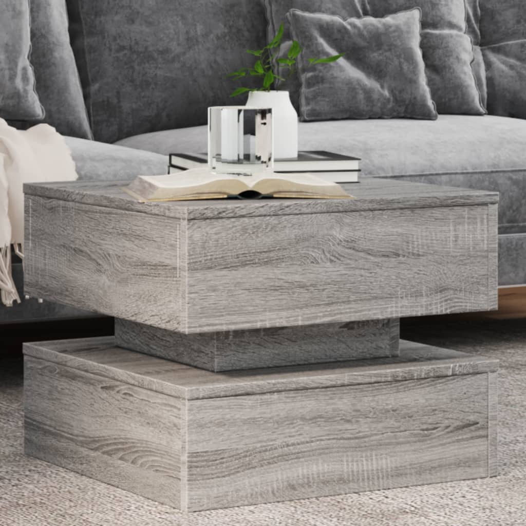 vidaXL Coffee Table with LED Lights Grey Sonoma 50x50x40 cm