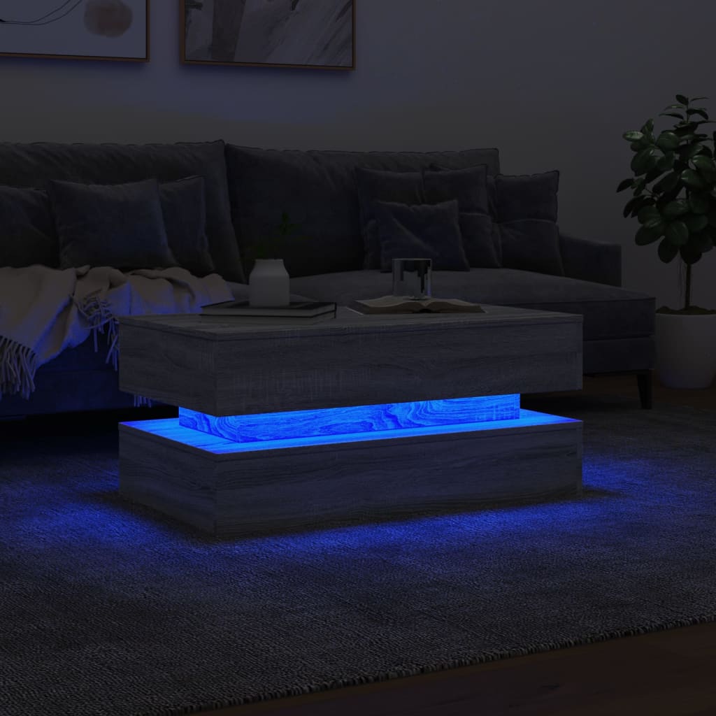 vidaXL Coffee Table with LED Lights Grey Sonoma 90x50x40 cm