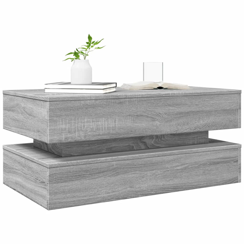 vidaXL Coffee Table with LED Lights Grey Sonoma 90x50x40 cm