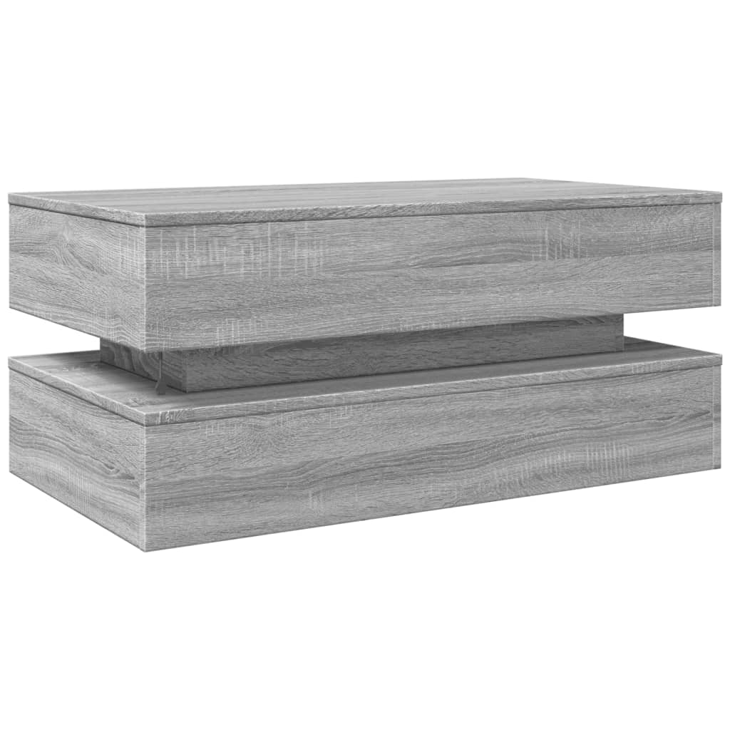 vidaXL Coffee Table with LED Lights Grey Sonoma 90x50x40 cm