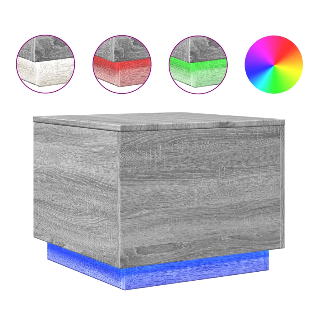 vidaXL Coffee Table with LED Lights Grey Sonoma 50x50x40 cm