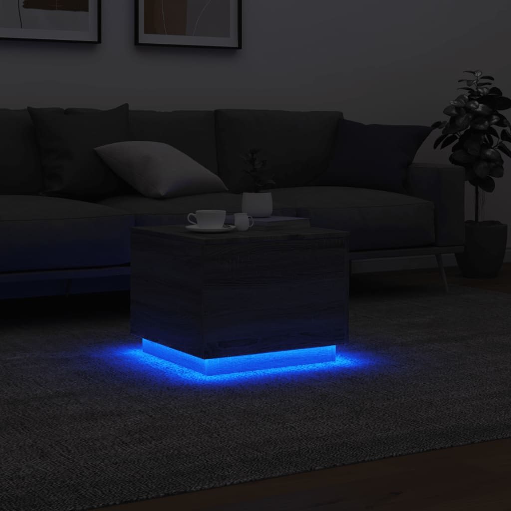 vidaXL Coffee Table with LED Lights Grey Sonoma 50x50x40 cm