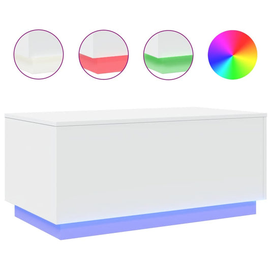 vidaXL Coffee Table with LED Lights White 90x50x40 cm