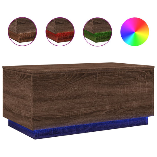 vidaXL Coffee Table with LED Lights Brown Oak 90x50x40 cm
