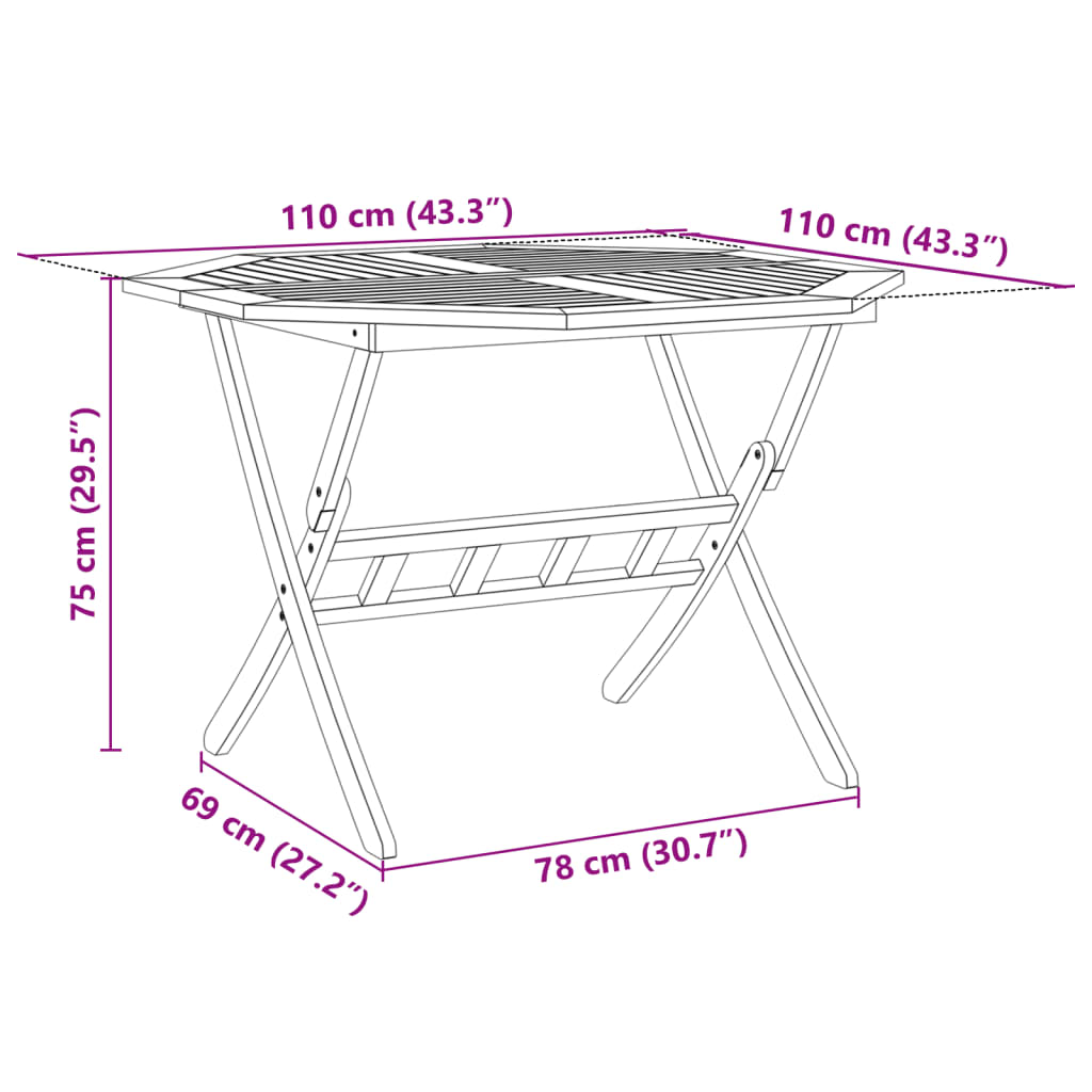 vidaXL Folding Garden Table Ø110x75 cm Solid Wood Acacia