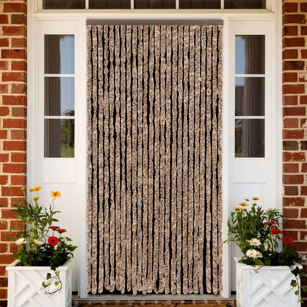 vidaXL Fly Curtain Beige and Dark Brown 100x200 cm Chenille