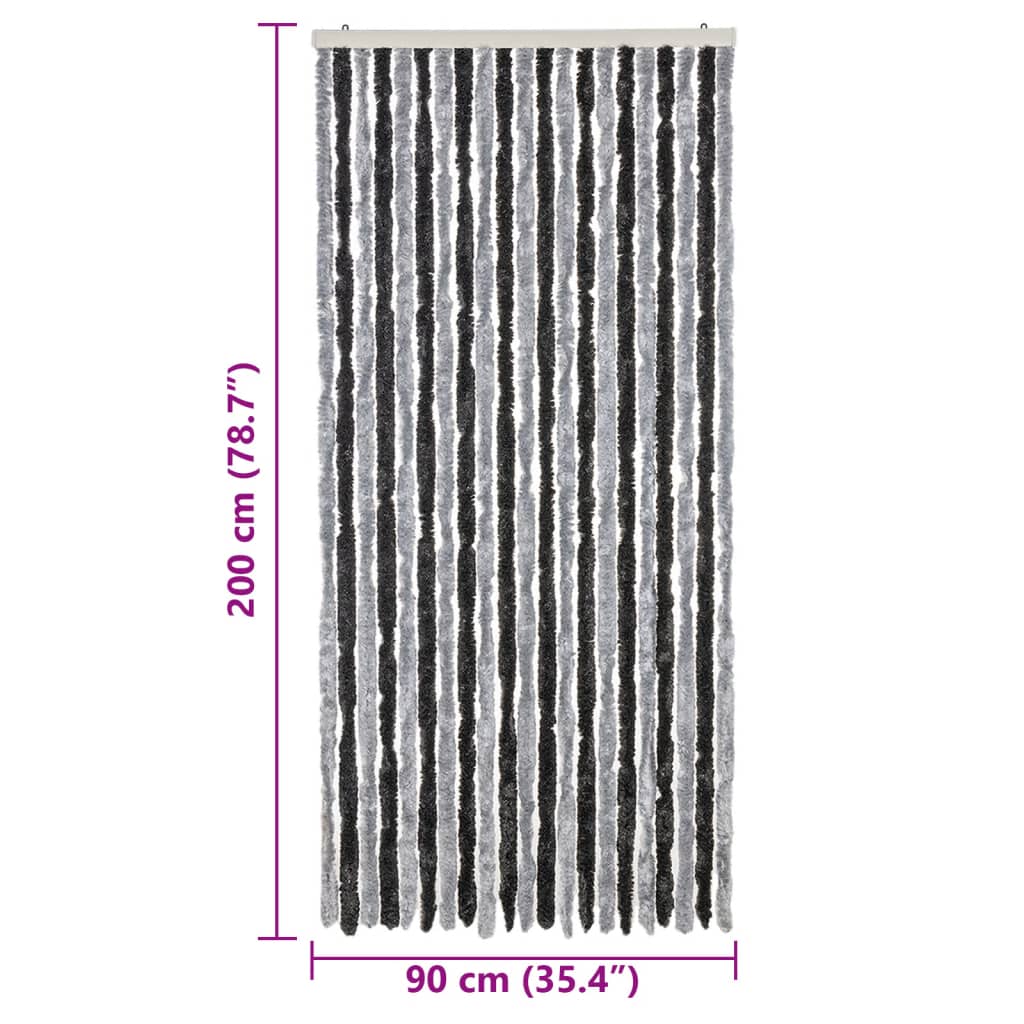 vidaXL Fly Curtain Grey and Black 90x200 cm Chenille