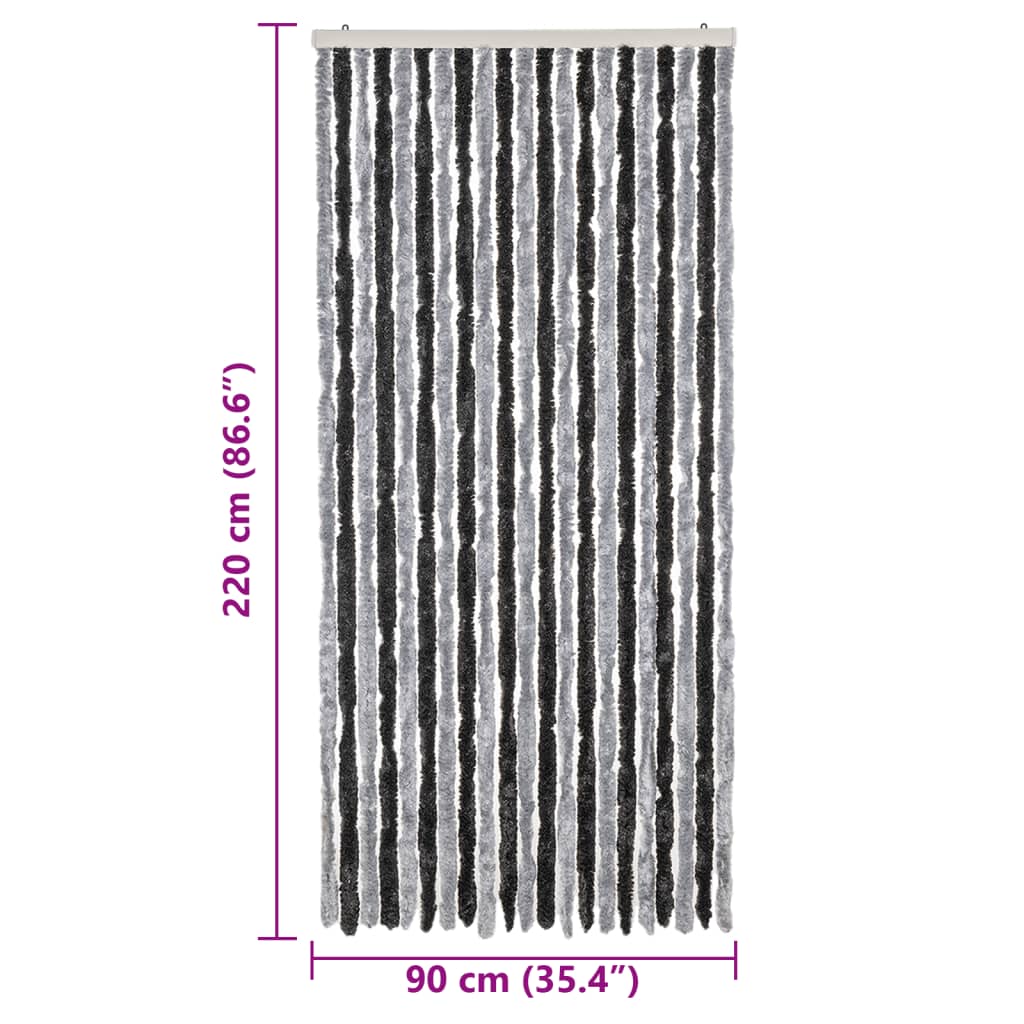 vidaXL Fly Curtain Grey and Black 90x220 cm Chenille