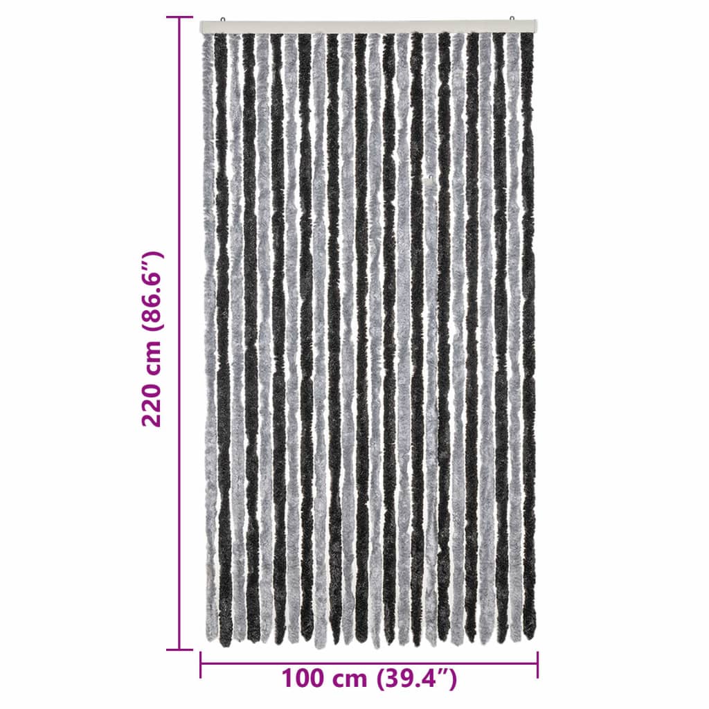 vidaXL Fly Curtain Grey and Black 100x220 cm Chenille