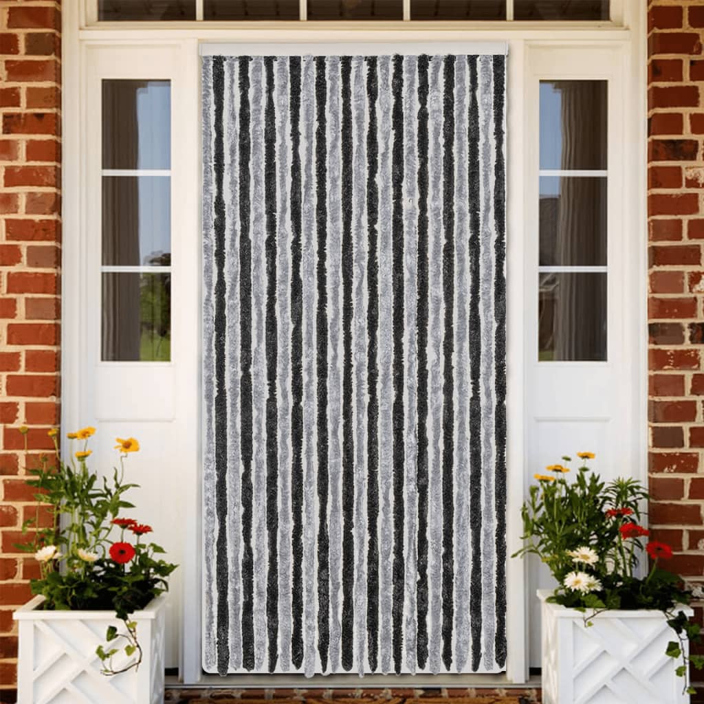 vidaXL Fly Curtain Grey and Black 100x220 cm Chenille