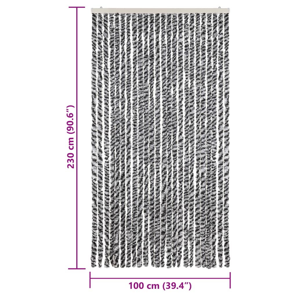vidaXL Fly Curtain Grey and Black and White 100x230 cm Chenille