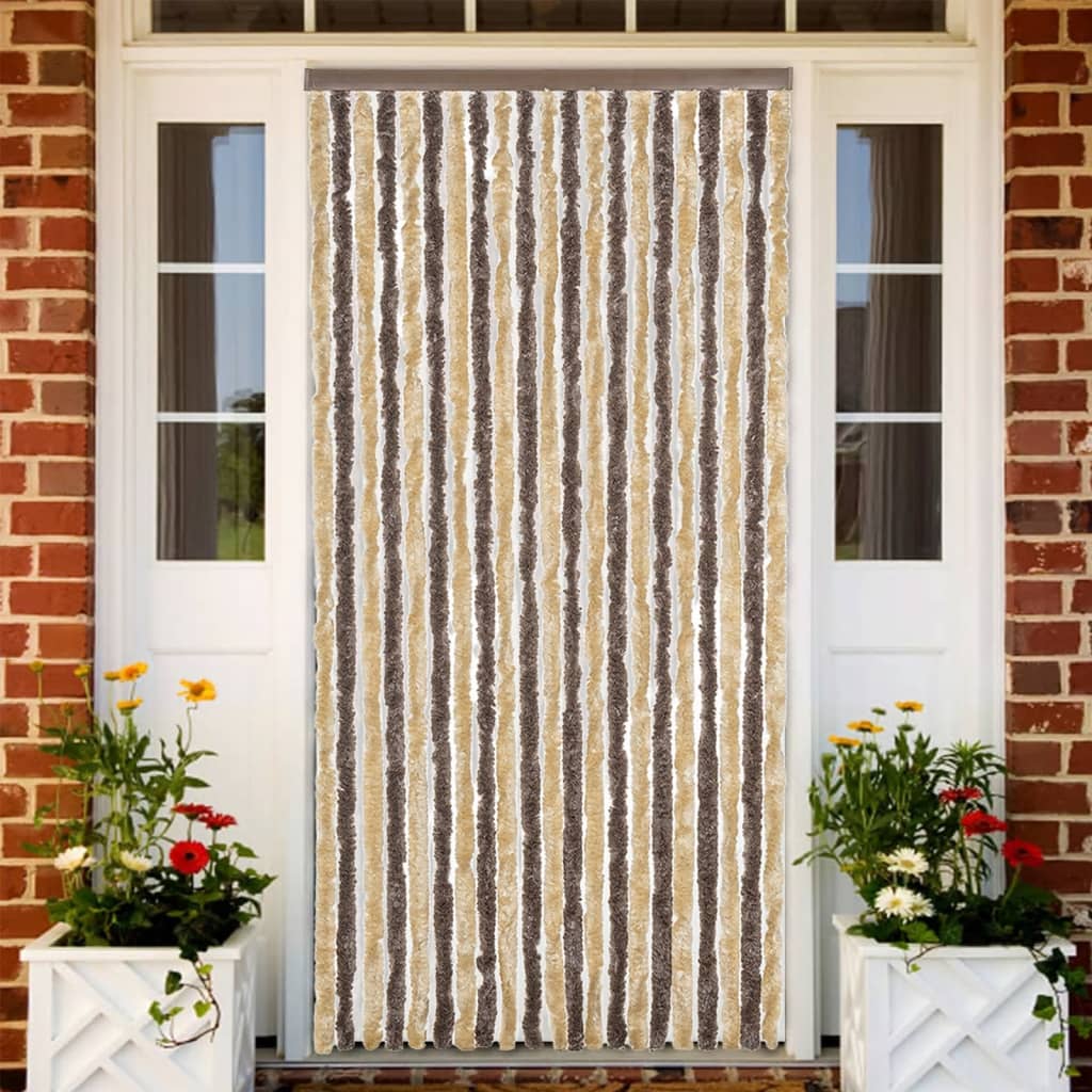 vidaXL Fly Curtain Dark Brown and Beige 90x220 cm Chenille