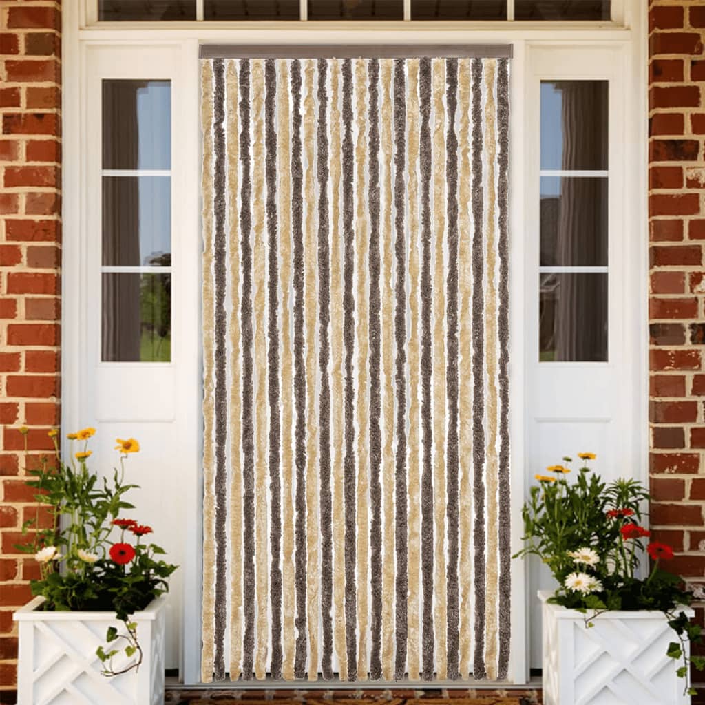 vidaXL Fly Curtain Dark Brown and Beige 100x230 cm Chenille