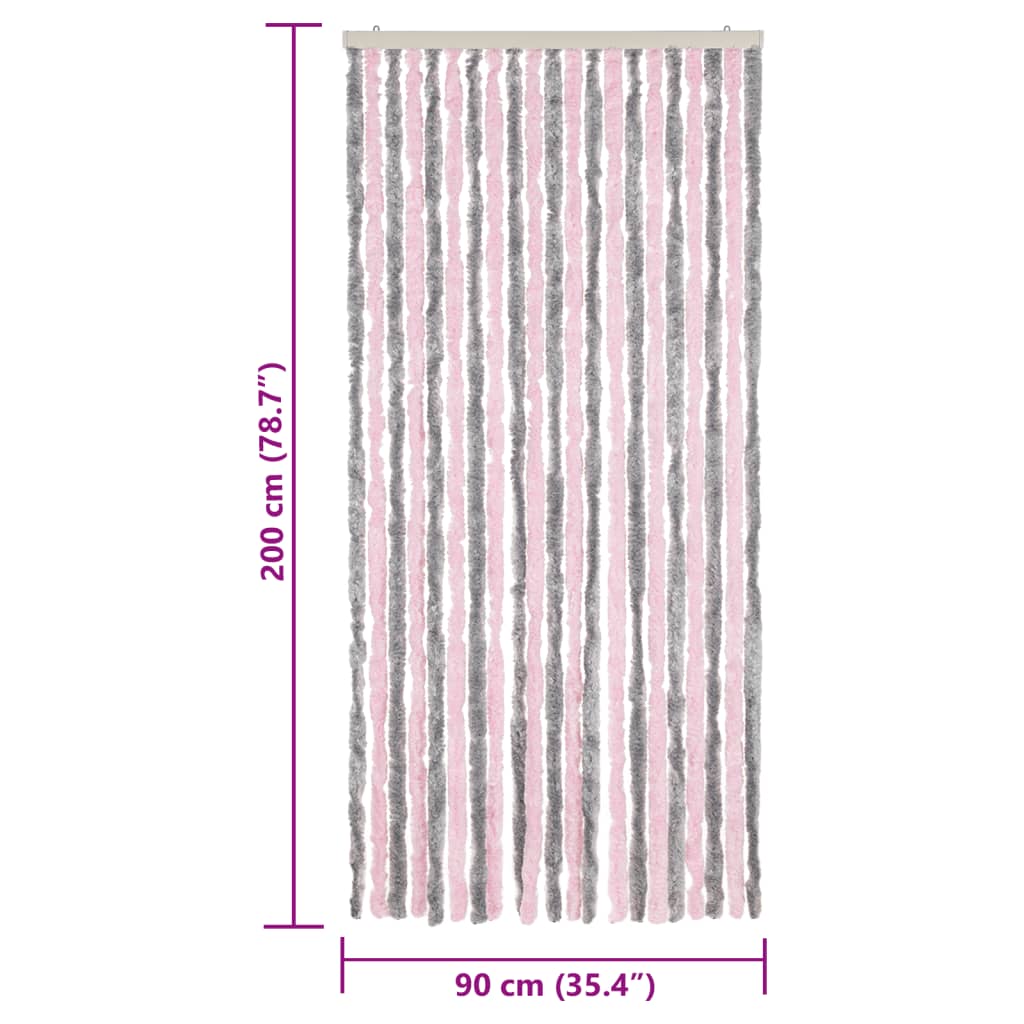 vidaXL Fly Curtain Silver Grey and Pink 90x200 cm Chenille