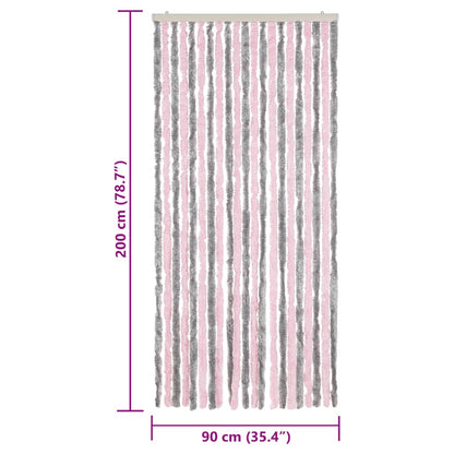 vidaXL Fly Curtain Silver Grey and Pink 90x200 cm Chenille