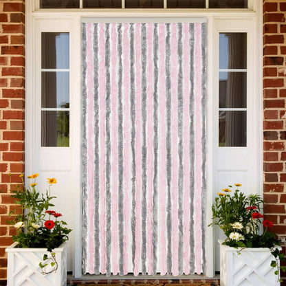vidaXL Fly Curtain Silver Grey and Pink 90x200 cm Chenille