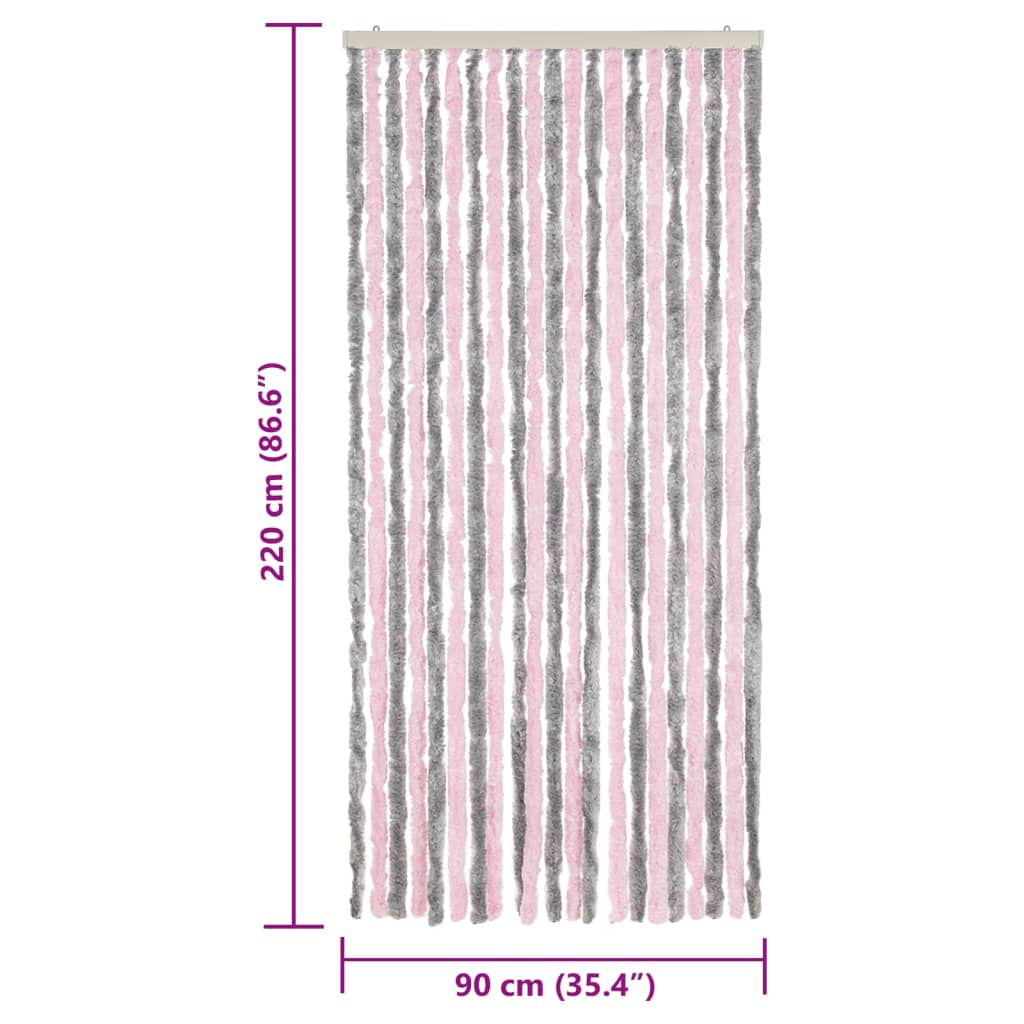 vidaXL Fly Curtain Silver Grey and Pink 90x220 cm Chenille