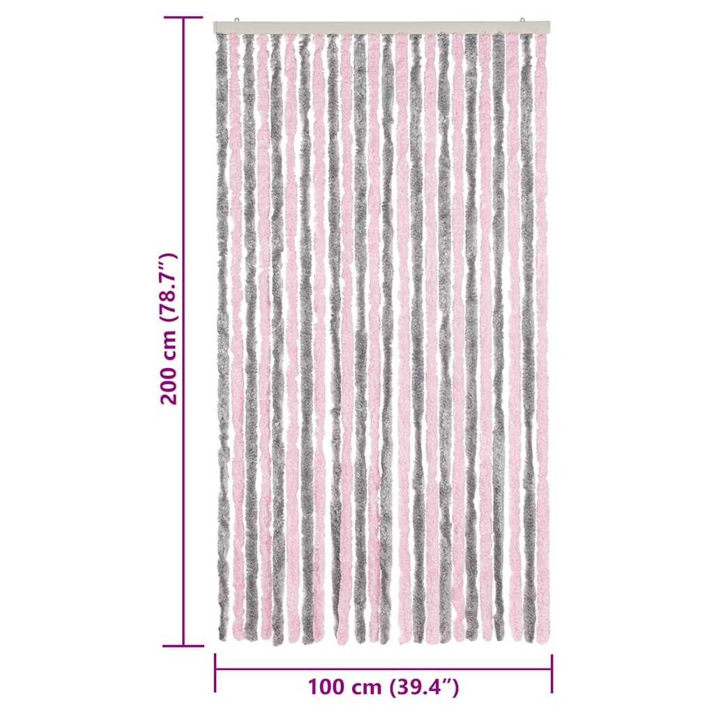 vidaXL Fly Curtain Silver Grey and Pink 100x200 cm Chenille
