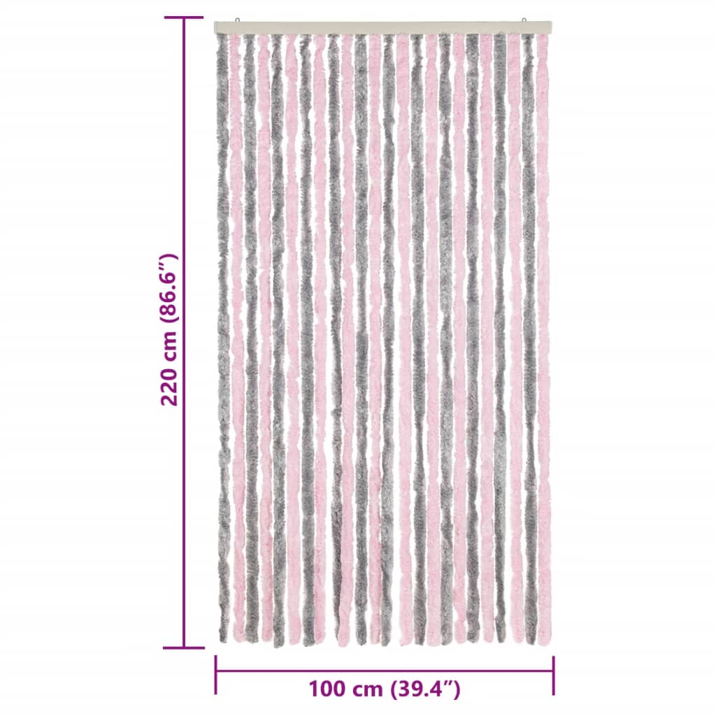 vidaXL Fly Curtain Silver Grey and Pink 100x220 cm Chenille