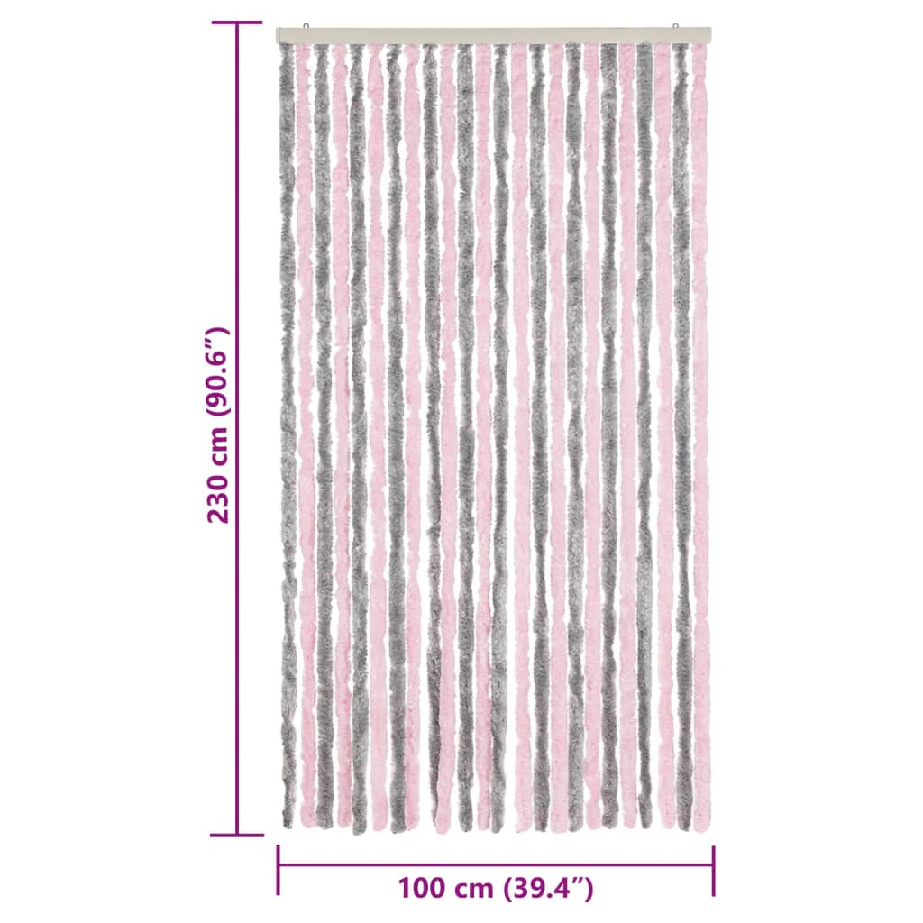 vidaXL Fly Curtain Silver Grey and Pink 100x230 cm Chenille